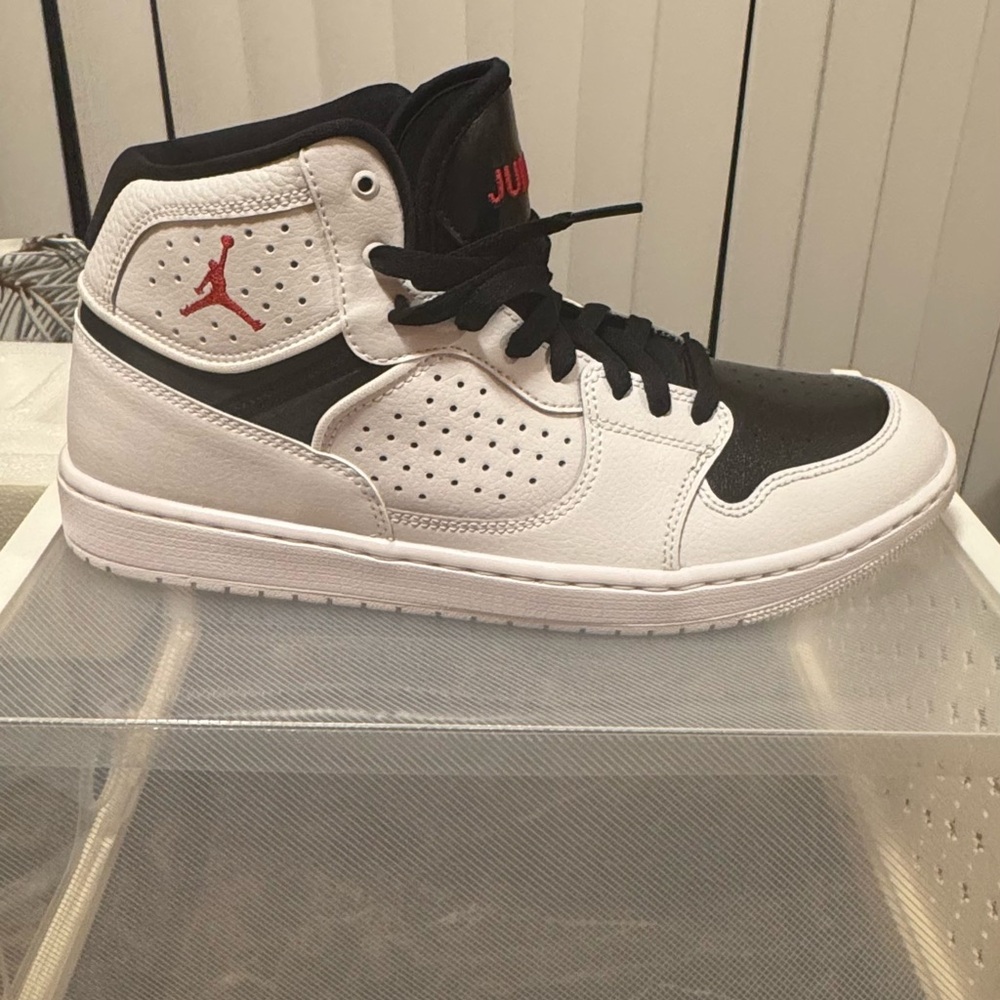Jordan Men's White and Black Sneakers with Red Accents